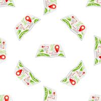 Folded Paper City Map Showing Route and Destination with Location Pin Seamless Pattern vector