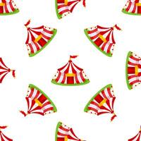 Red and white striped circus tent seamless pattern repeating on white background vector
