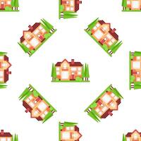 Seamless pattern of a cozy suburban house with garden and trees, creating a charming neighborhood vibe vector