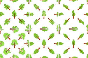 Seamless pattern of simple green trees and leaves growing on white background vector