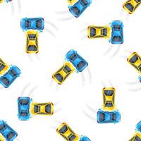Seamless pattern of car crash accident on white background, top view vector