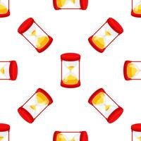 Red hourglass with falling sand showing passing time seamless pattern on white background vector