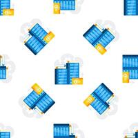 Database server racks and books representing online education and knowledge sharing vector
