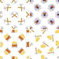 Mining industry seamless pattern with mining carts, pickaxe and mine entrance vector