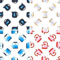 Seamless pattern with electric and classic kettles showing different colors and models vector