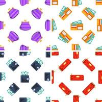 Seamless pattern with colorful wallets and purses containing money and credit cards vector