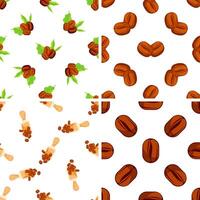 Seamless patterns with roasted coffee beans and wooden scoop vector
