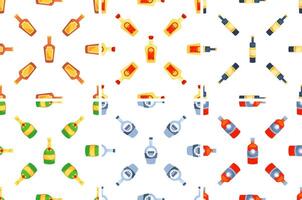 Colorful bottles of alcoholic beverages forming a seamless pattern on white background vector