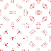 Seamless pattern with calendar, sanitary pads, pills and uterus symbolizing menstruation vector