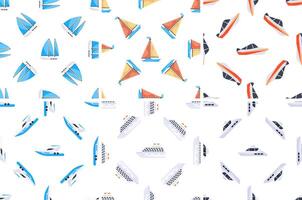 Seamless pattern with sailboats, yachts and cruise ships sailing on white background vector