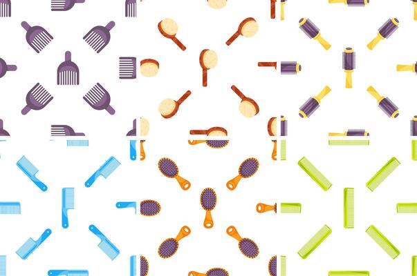 Seamless pattern featuring various hair styling tools on a white background, ideal for beauty and hair care projects