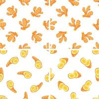 Turmeric roots and slices seamless pattern showing healthy spice for cooking and alternative medicine vector