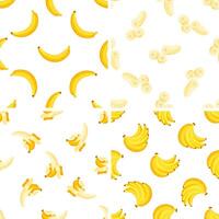 Set of seamless patterns with peeled and sliced bananas forming a decorative background vector