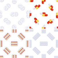 Seamless pattern with colorful pills, capsules and blisters on white background vector