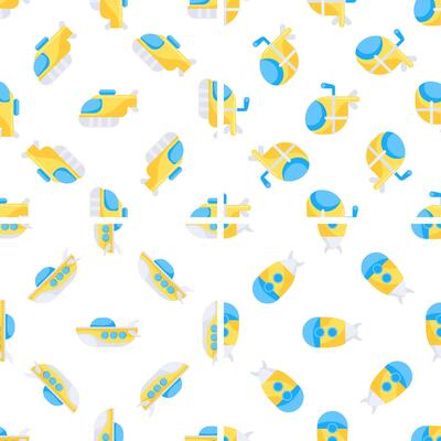 Seamless pattern with bathyscaphe diving underwater exploring ocean depths