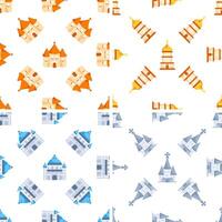 Seamless pattern with colorful churches and cathedrals representing different architectural styles including gothic and orthodox vector