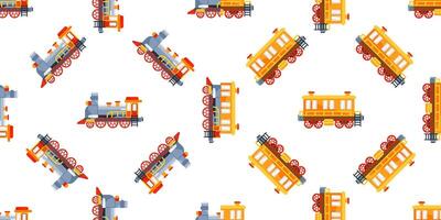 Seamless Pattern with Toy Train and Carriage on White Background vector
