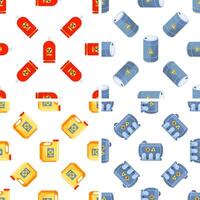 Seamless pattern with radioactive and biohazard materials like gas cylinder, barrel, canister and lead container vector