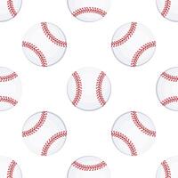 Seamless pattern of baseball balls with red stitching on white background vector