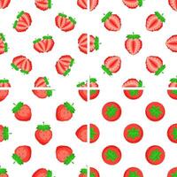 Seamless patterns with whole and halved strawberries creating a vibrant backdrop vector