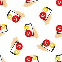 Hand Holding Smartphone Showing Emergency Call and Alarm Notification Seamless Pattern vector