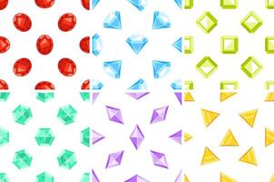 Seamless patterns with colorful gemstones sparkling on white background vector