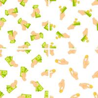 Hands holding and dropping money and coins seamless pattern vector