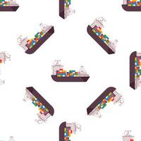 Cargo ship carrying colorful containers sailing on white background seamless pattern vector