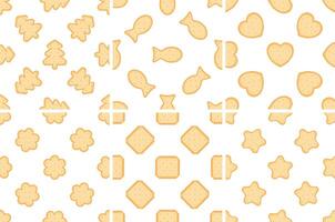 Delicious crackers forming various seamless patterns on white background vector