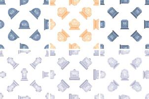 Seamless patterns with various grey and beige tombstones for halloween wrapping paper vector