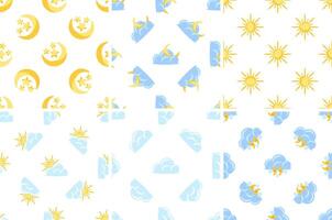 Seamless patterns representing day, night, clouds, sun and thunder vector