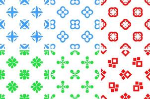 Seamless patterns with simple geometric shapes creating decorative backgrounds vector