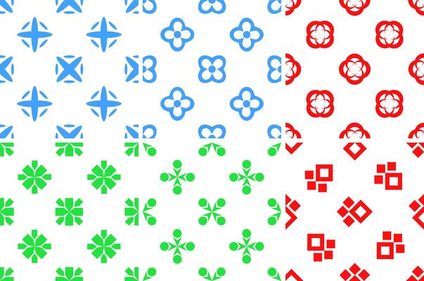 Seamless patterns with simple geometric shapes creating decorative backgrounds