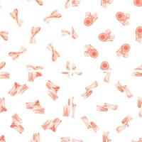Seamless pattern with bacon slices rolling and unfolding on white background vector