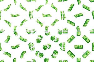 Seamless pattern with falling dollar banknotes and stacks of money on white background vector