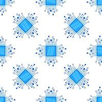 Seamless pattern of blue computer microchips connecting on white background vector