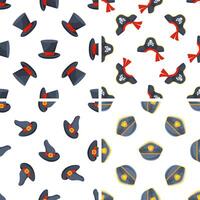 Seamless pattern with magician, pirate, witch and police hats repeating on white background vector