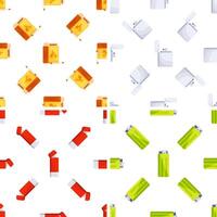 Seamless pattern with colorful lighters and matchboxes representing fire starting tools vector
