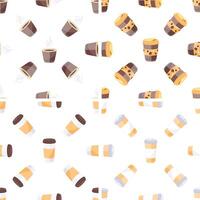 Seamless pattern with disposable coffee cups showing different angles and perspectives vector