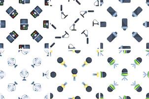 Microphones and voice recorders creating a seamless pattern on white background vector
