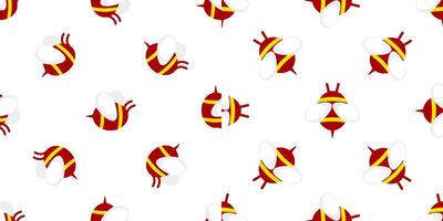 Red and Yellow Bees Seamless Pattern on White Background vector