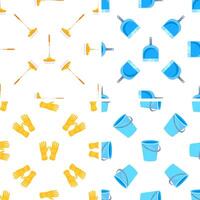 Cleaning tools seamless pattern showing buckets, gloves, dustpans and brushes, cleaning service concept vector