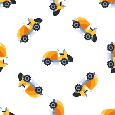 Street sweeper truck cleaning road seamless pattern on white background