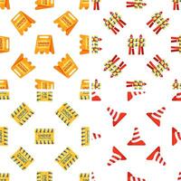 Under Construction Signs Seamless Pattern Showing Roadblock, Cones and Warning Sign vector