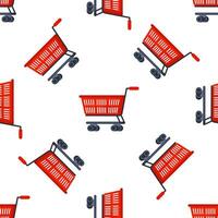 Red Shopping Carts Seamless Pattern on White Background vector