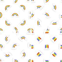 Colorful rainbows and clouds creating a seamless pattern on white background vector