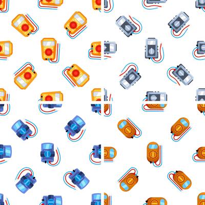 Seamless pattern with colorful multimeters showing electrical measurement testing equipment for electricians and engineers