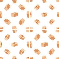 Seamless pattern of open and closed cardboard boxes rotating on white background vector