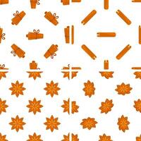 Seamless pattern with cinnamon sticks and star anise spices on white background vector