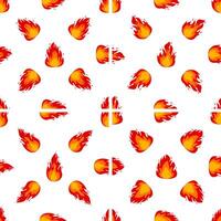 Seamless pattern with burning fire flames creating Denmark flag on white background vector